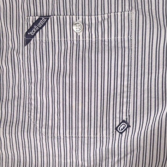 Ecko Unltd Shirt Mens XL White Striped Button Down Classic Material Short Sleeve - Picture 4 of 14